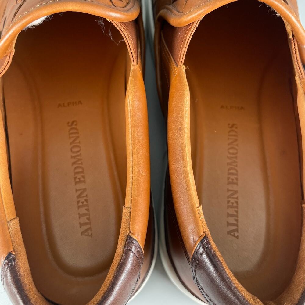 Allen Edmonds Alpha Men's 9 3E Brown Woven Leather Slip On Sneakers Casual GUC - Picture 8 of 11
